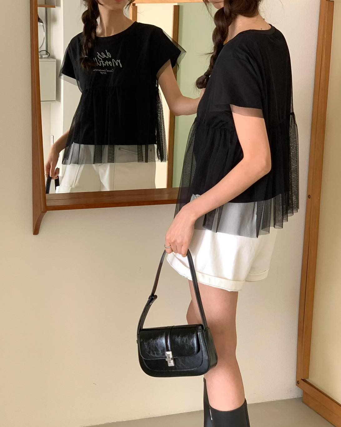 甜美仙氣感網紗拼接 Tee