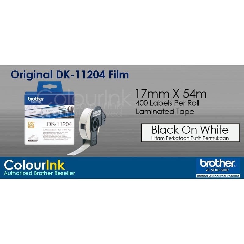 Brother Original Label Film Tape DK11204 (Black On White) QL550/QL570/QL700/QL720/QL800/QL820NWB11204/DK 11204/DK-11024