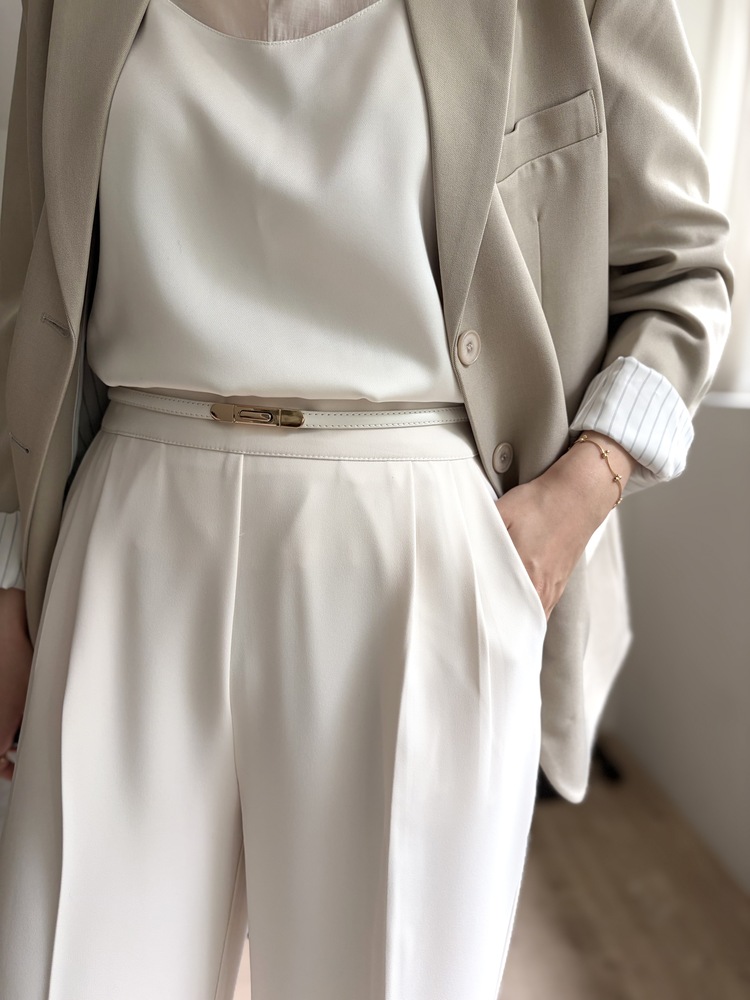 Charlyne Seamless-Front Slacks (Ivory)