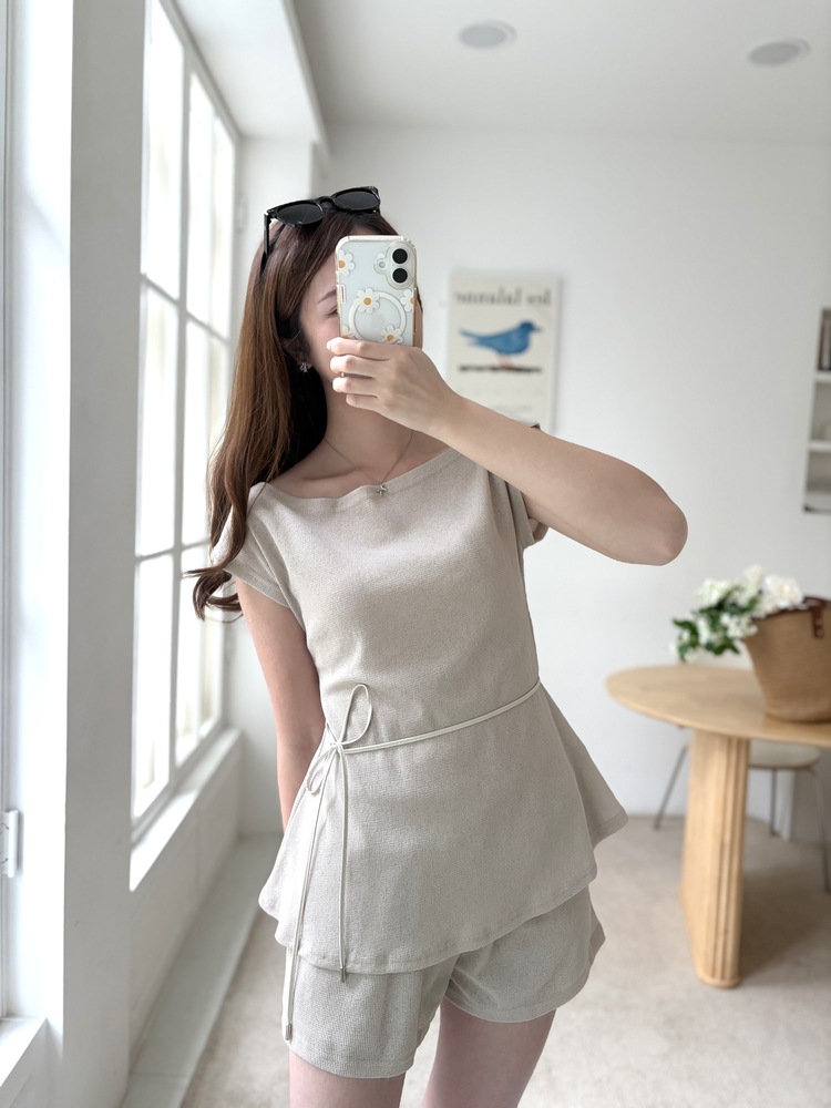 Elysian Boat Neck Belted Set (Mocha)