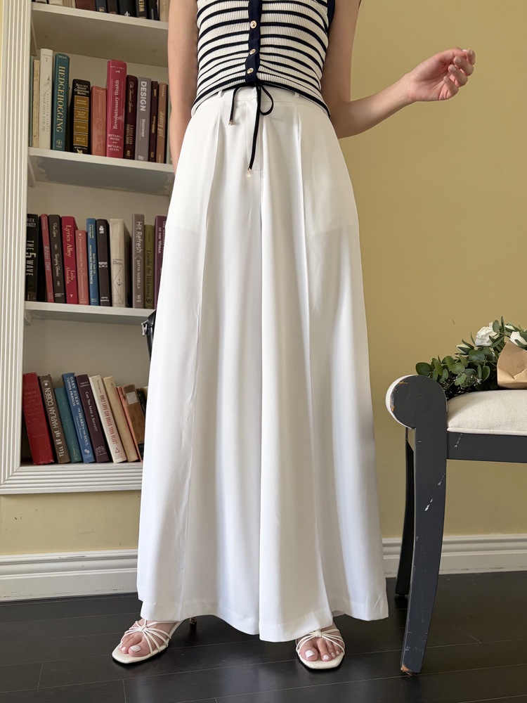 [超涼!!] Contrast Belt Wide Leg Slacks (White)