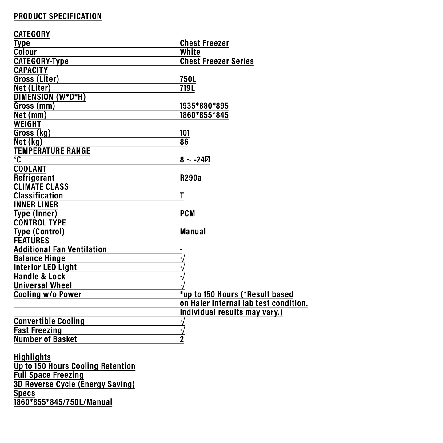 Haier 750L Chest Freezer (BD-788HP)