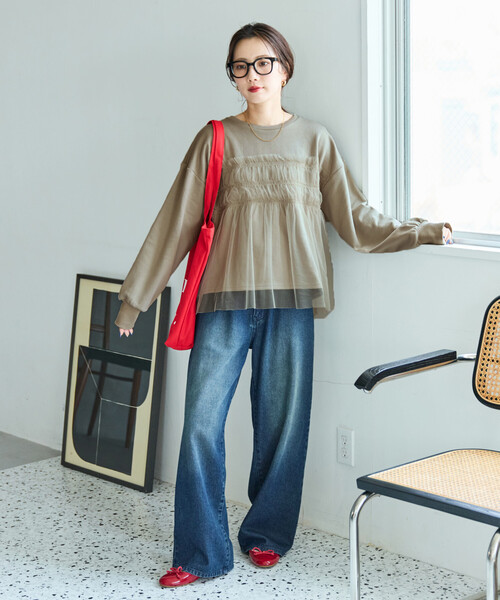 薄紗褶皺拼接衛衣