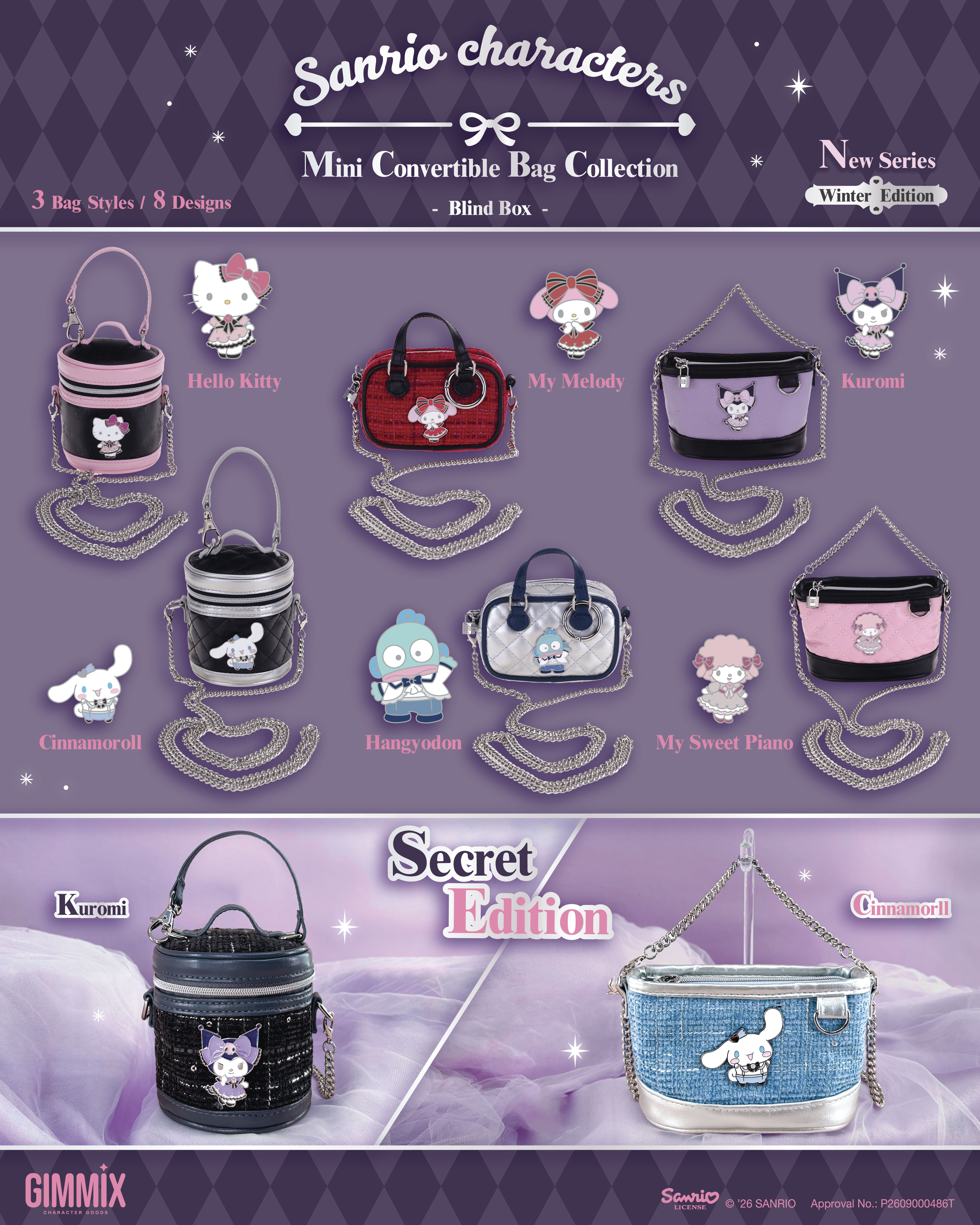 Sanrio Characters Mini Convertible Collection (Winter Edition)  迷你包包 秋冬新裝 盲盒 (Full box 原盒 - 6pcs/box)