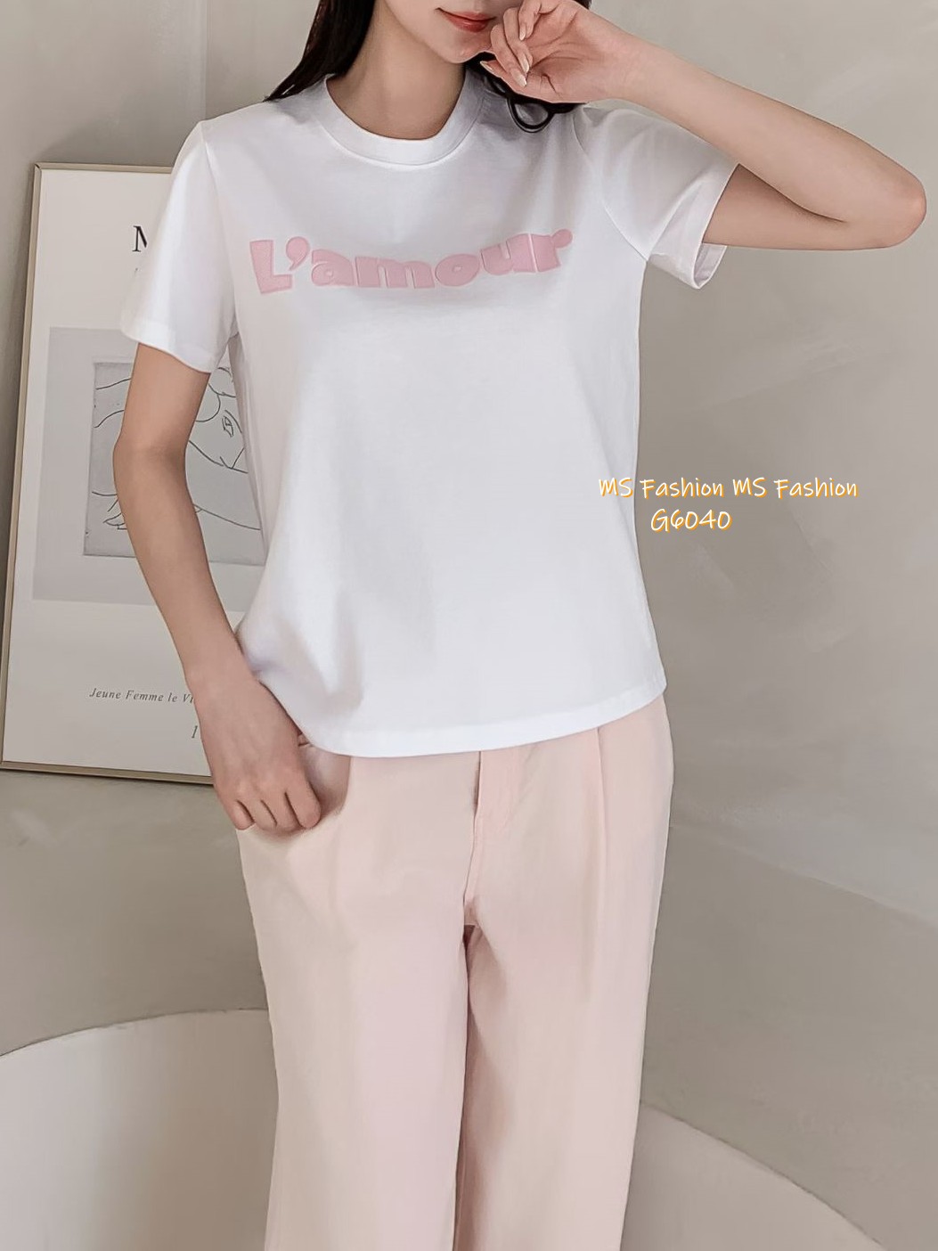 G6040 韓國🇰🇷拼色字母tee仔