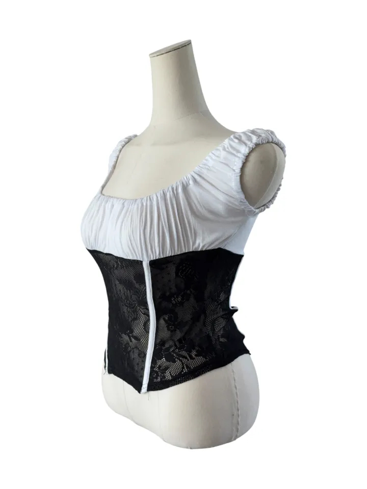 Ruched Sheer Lace Panel Corset Top