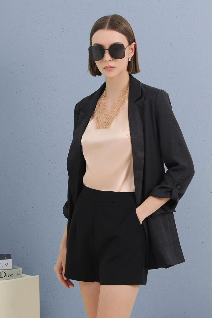 MF36075 Blush Pink Textured Longline Blazer