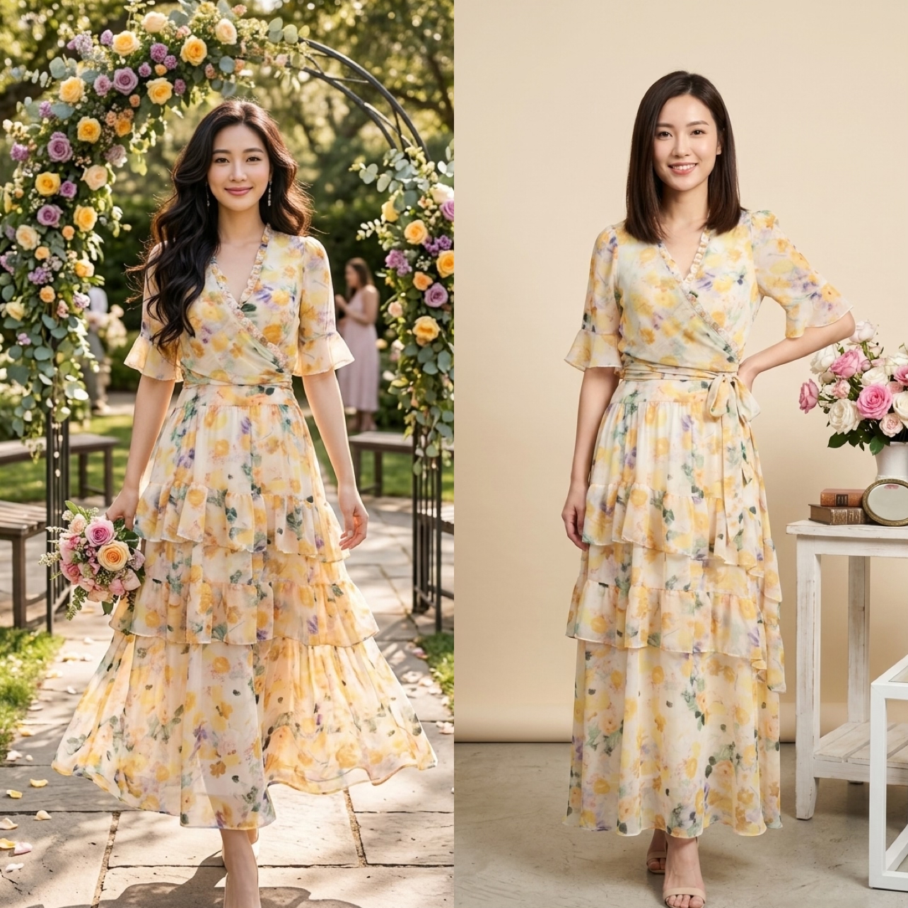 Chiffon Flora Midi v Cardigan 