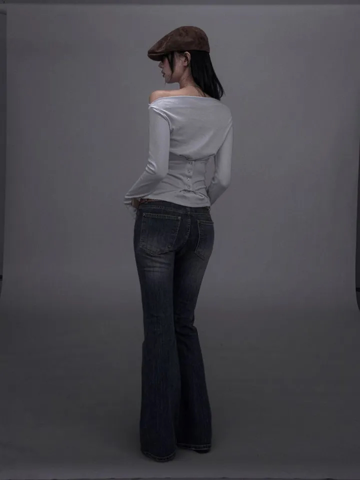 Washed Low-Rise Bootcut Denim