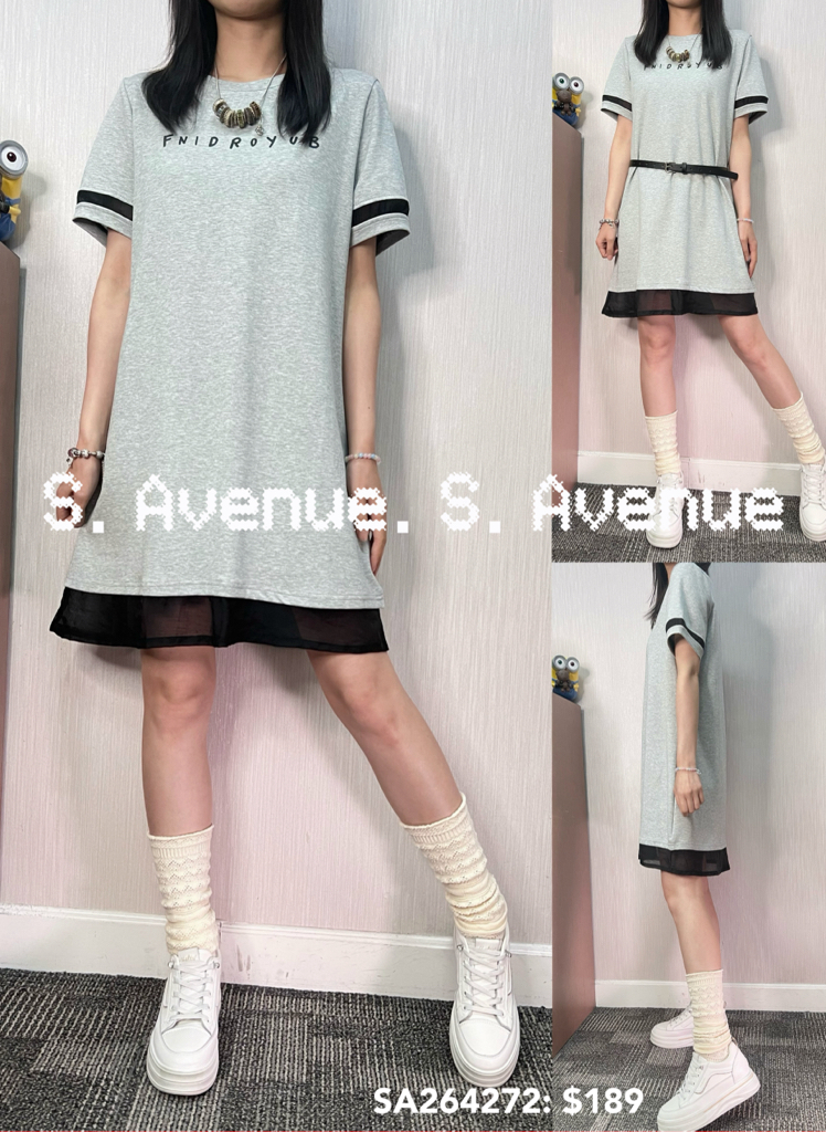 SA264272: 短袖英文字拼紗op