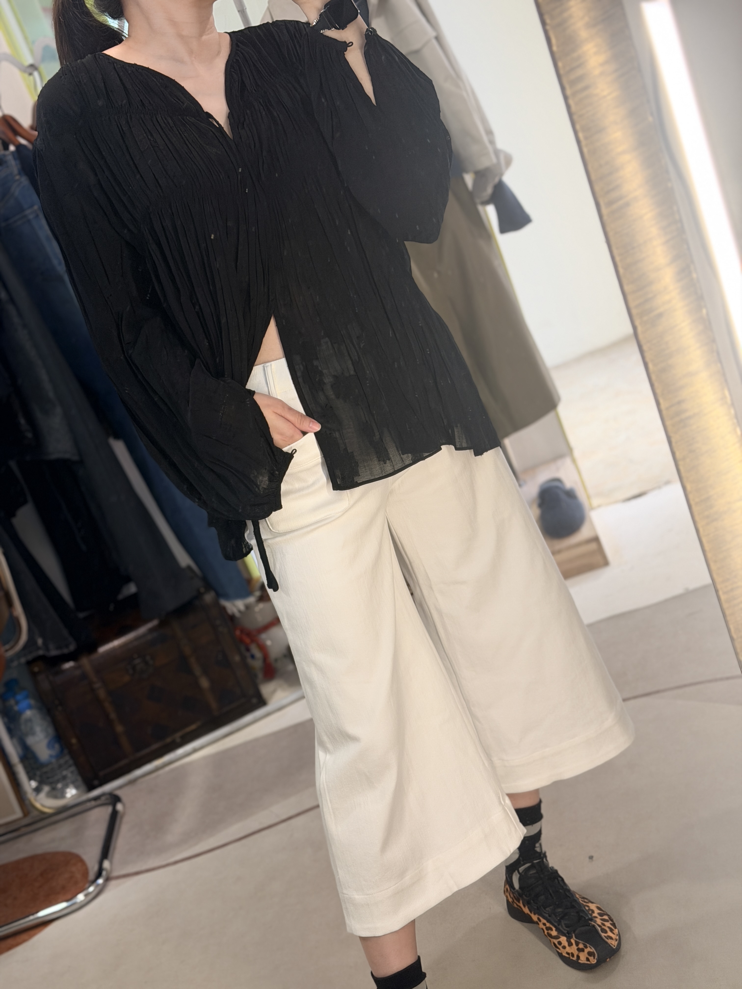 See-though black flower top