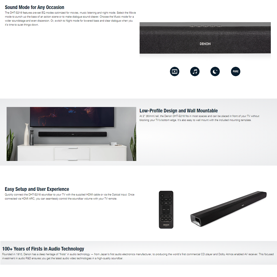 Denon DHT-S216 All-in-One Soundbar with DTS Virtual | Luen Hing