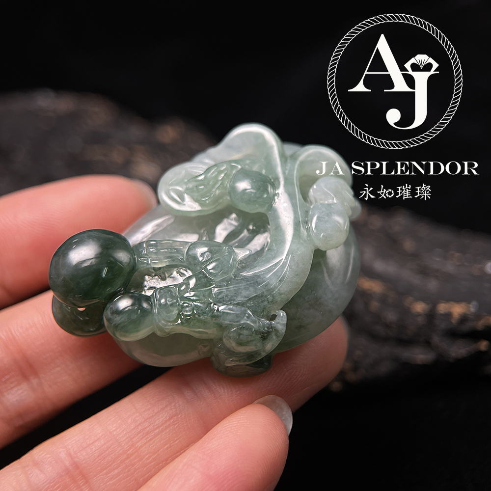 JN-3365 天然翡翠A玉 冰種精雕俏色招財如意貔貅吊墜