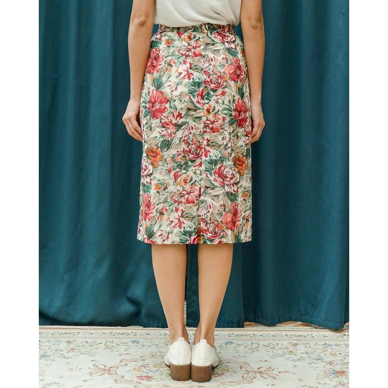 Vintage Japanese Artistic Large Summer Floral Pattern Straight Skirt/Pencil Skirt- Waist 24.5~27"(MT1606-2)