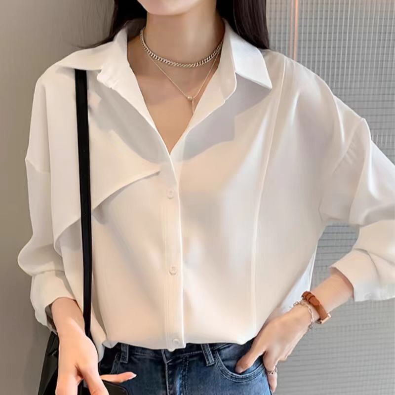 B248(5955) 气质通勤风斜片设计感3色衬衫上衣