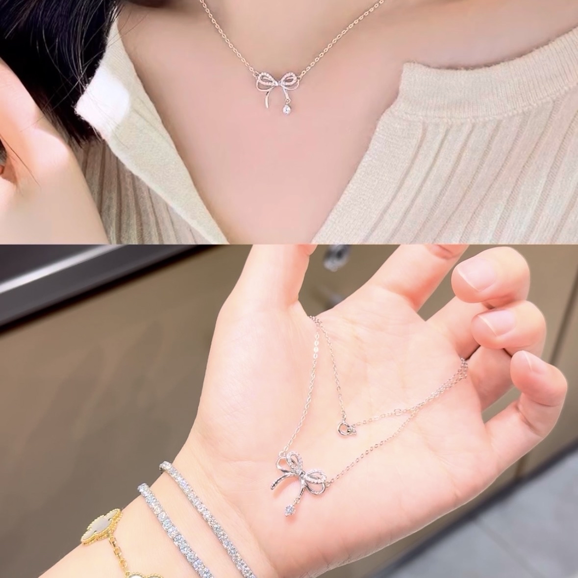 莫桑钻～简约蝴蝶结项链