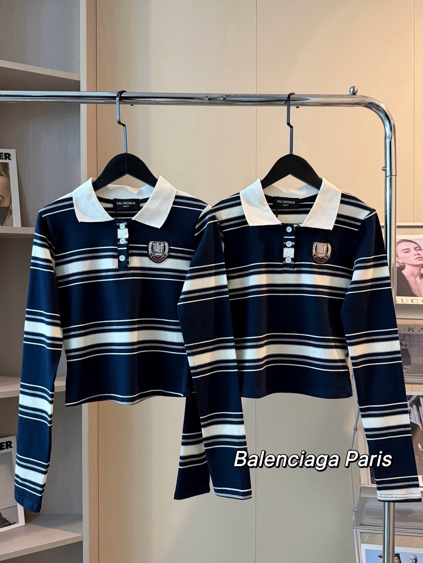 Balenciaga 麥穗刺繡條紋短款長袖polo