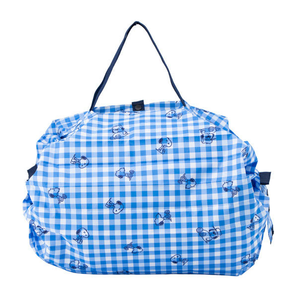 現貨｜Snoopy 日本 Shupatto Compact Bag 可摺 環保袋 M Size (藍色格仔圖案 SPZ-4366)