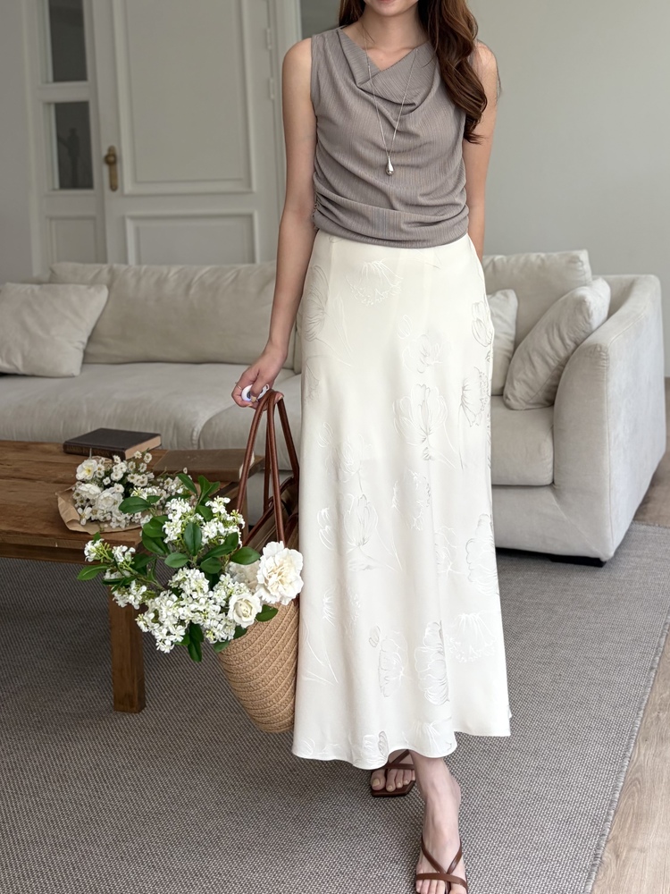 Draped Sleeveless Top (Dark Beige)