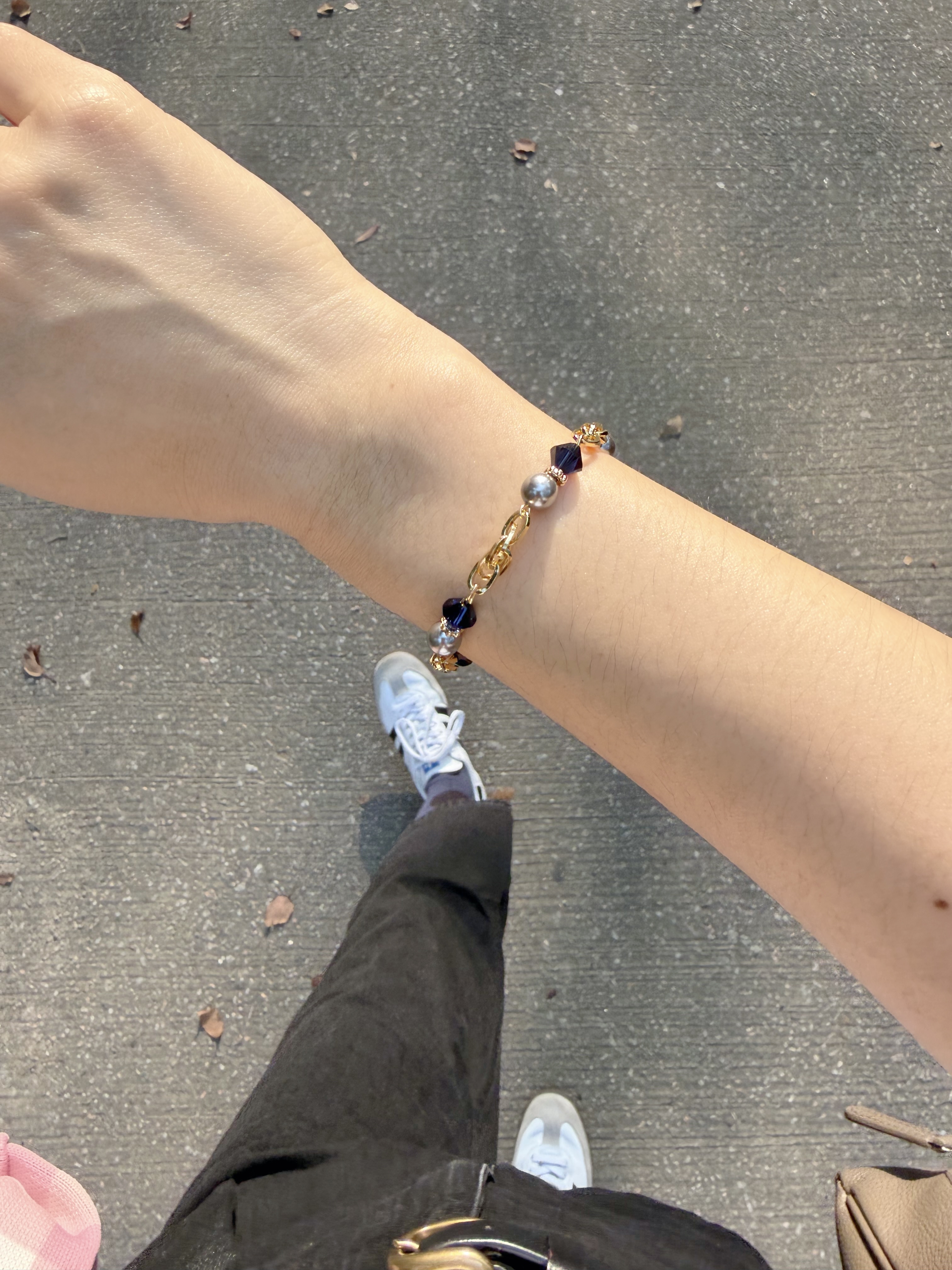 復古款水晶手鍊/皇家藍色x金色