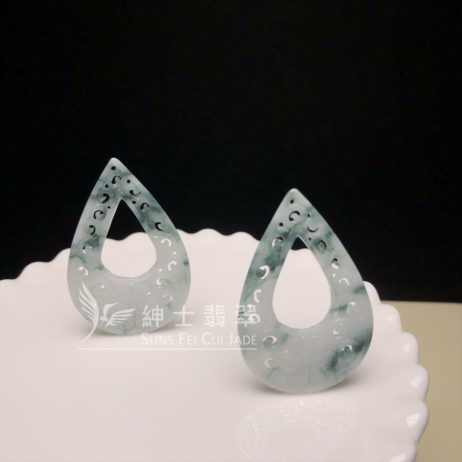 飄藍花翡翠耳環 YM00285