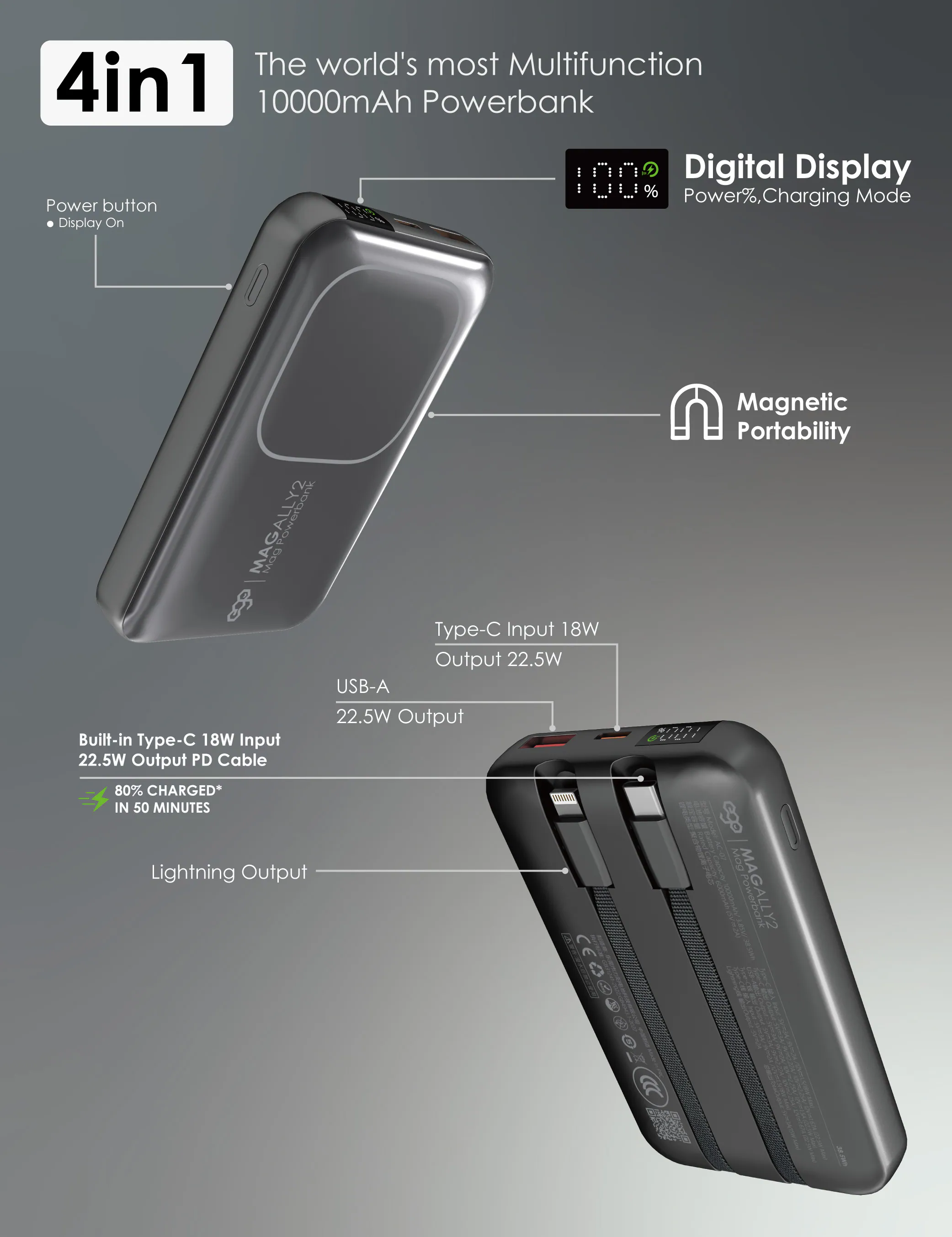 香港行貨 EGO MagAlly2 @10000mAh 內置線外置電 3C可追溯二維碼版 AC-07