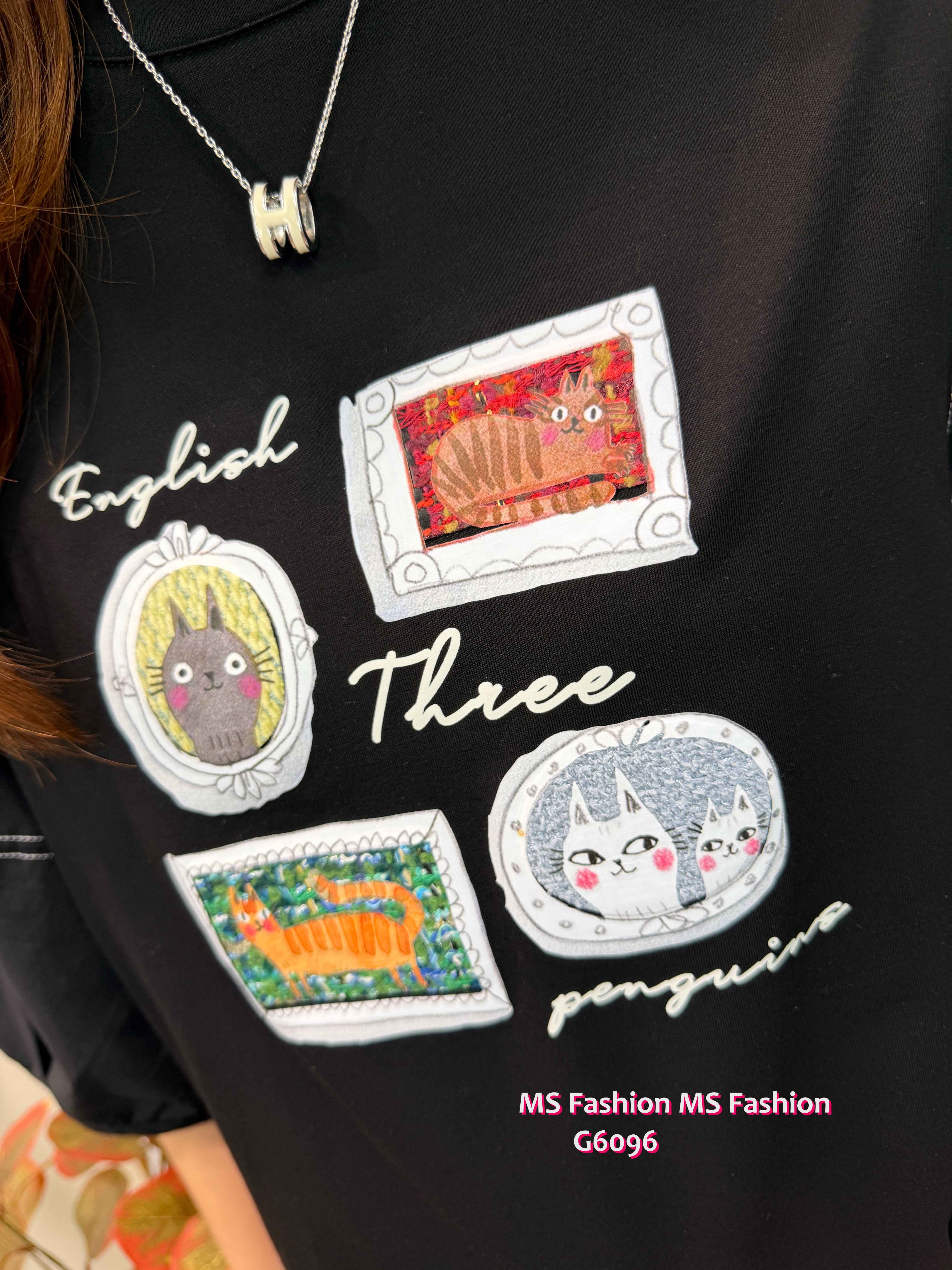 G6096 韓國🇰🇷靚print明線中袖top