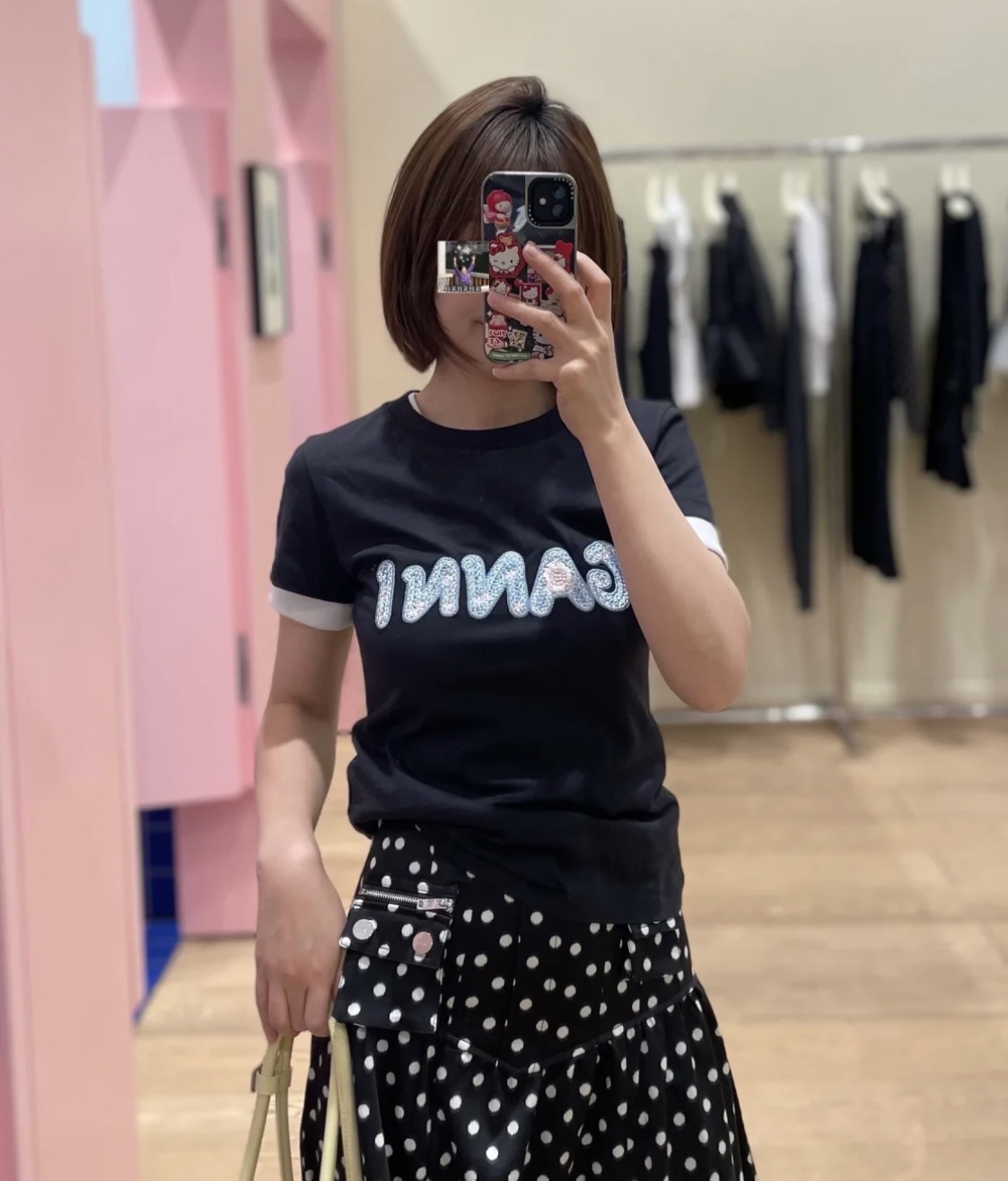 Ganni 黑色短款 logo tee✨Size XS/S/M/L