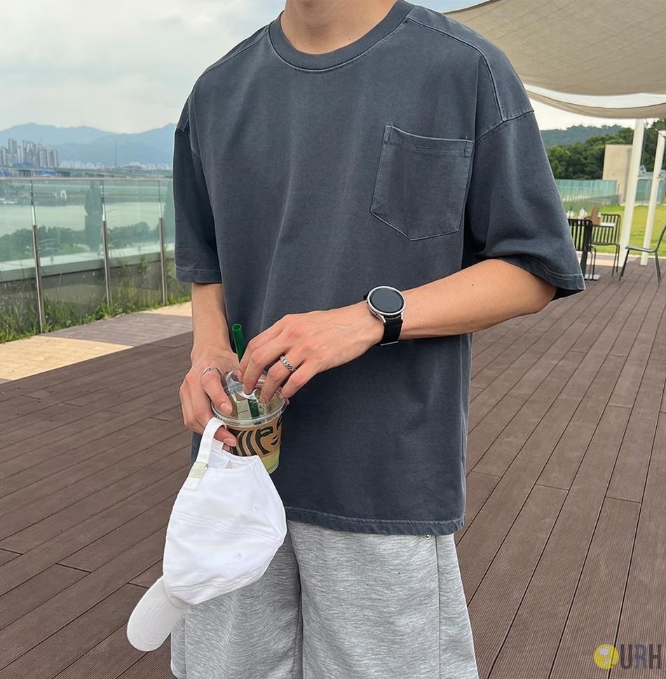 【100%保證韓國直送】Supima Pigment Washing 復古水洗口袋寬鬆短袖Tee 👕 [4 color] RG165944