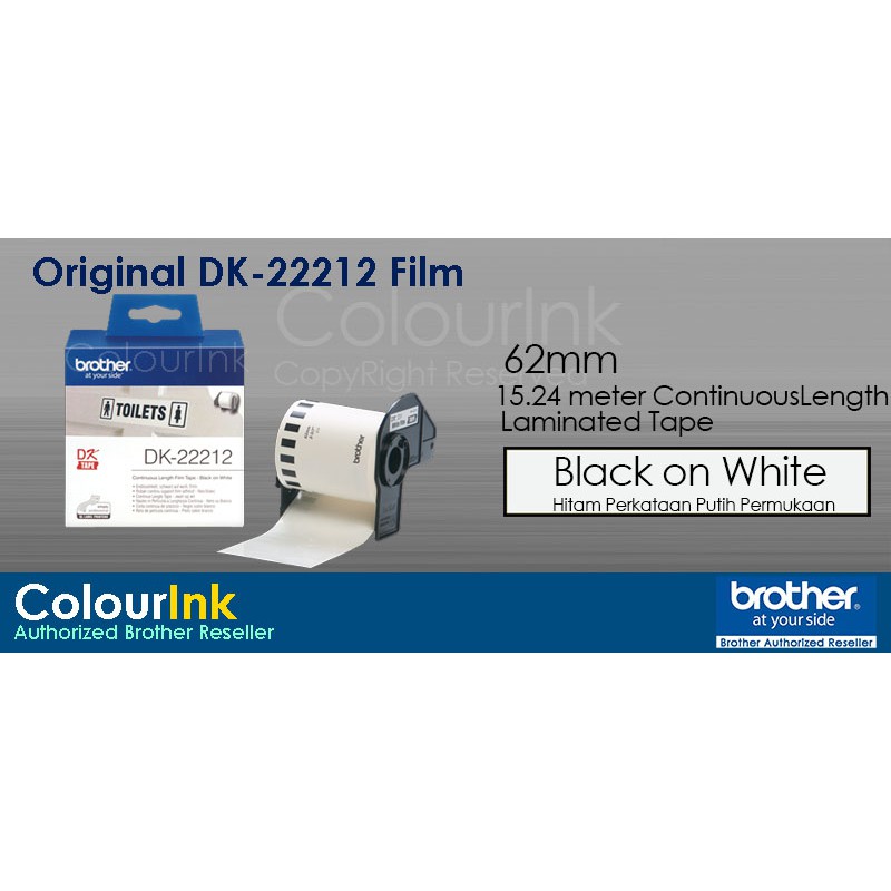 Brother DK-22212 Original Genuine Continuous Film Tape 62mm Black on White QL-700 QL-720 QL-800 QL-820NWB DK22212