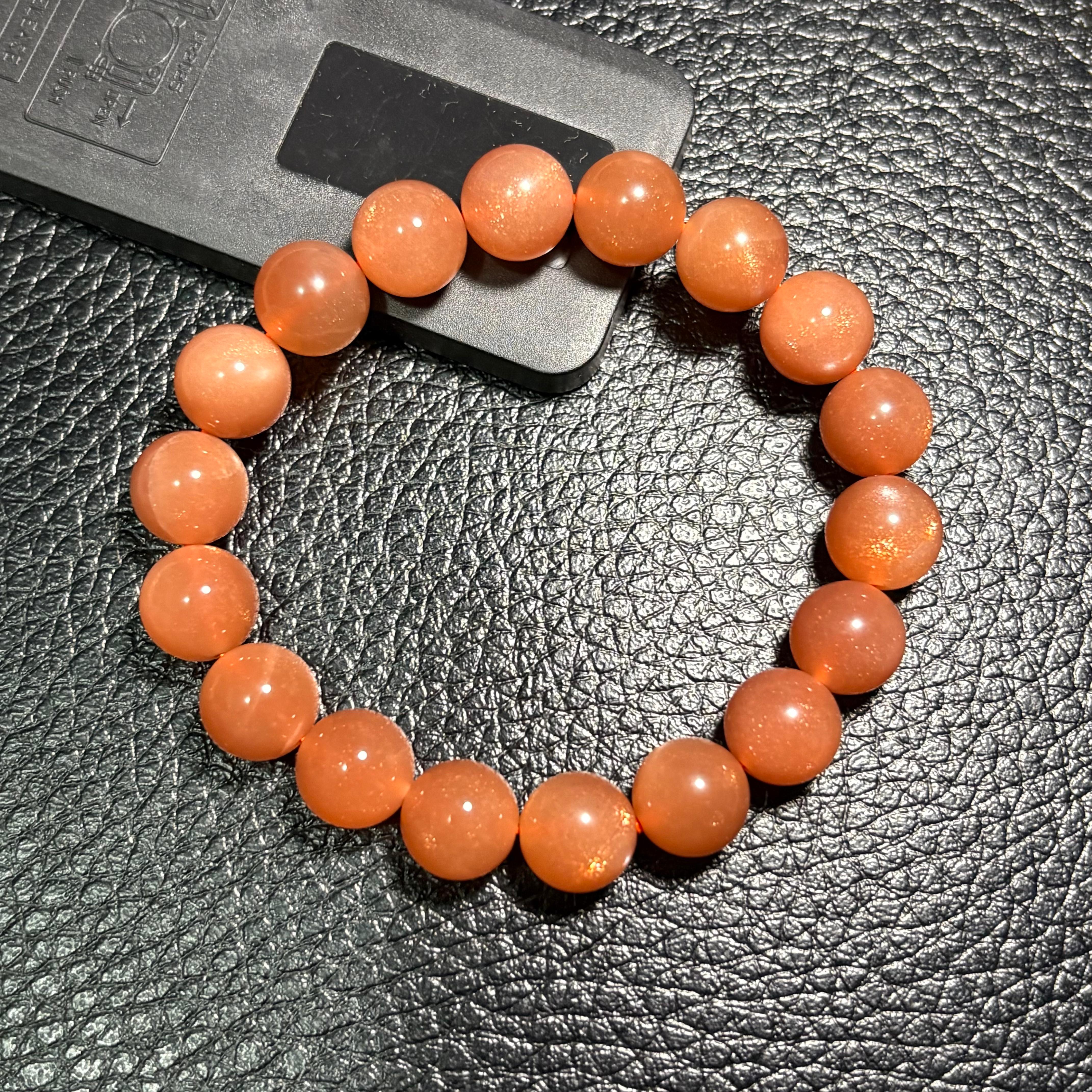 金沙橙月光石｜俗稱橙太陽石 手串 No 4321規格:  11.8mm珠/17cm手圍 