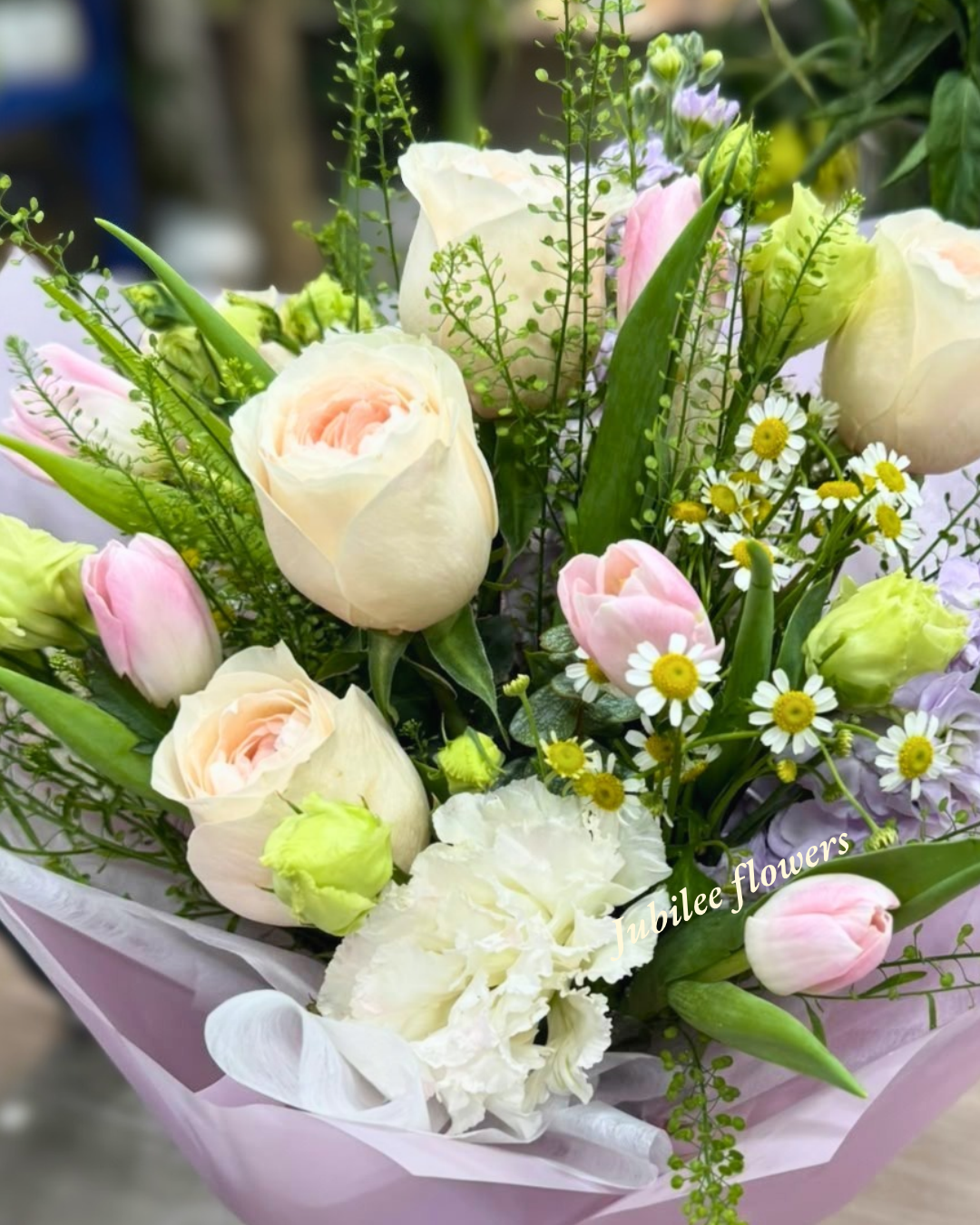 粉玫瑰鬱金香花束