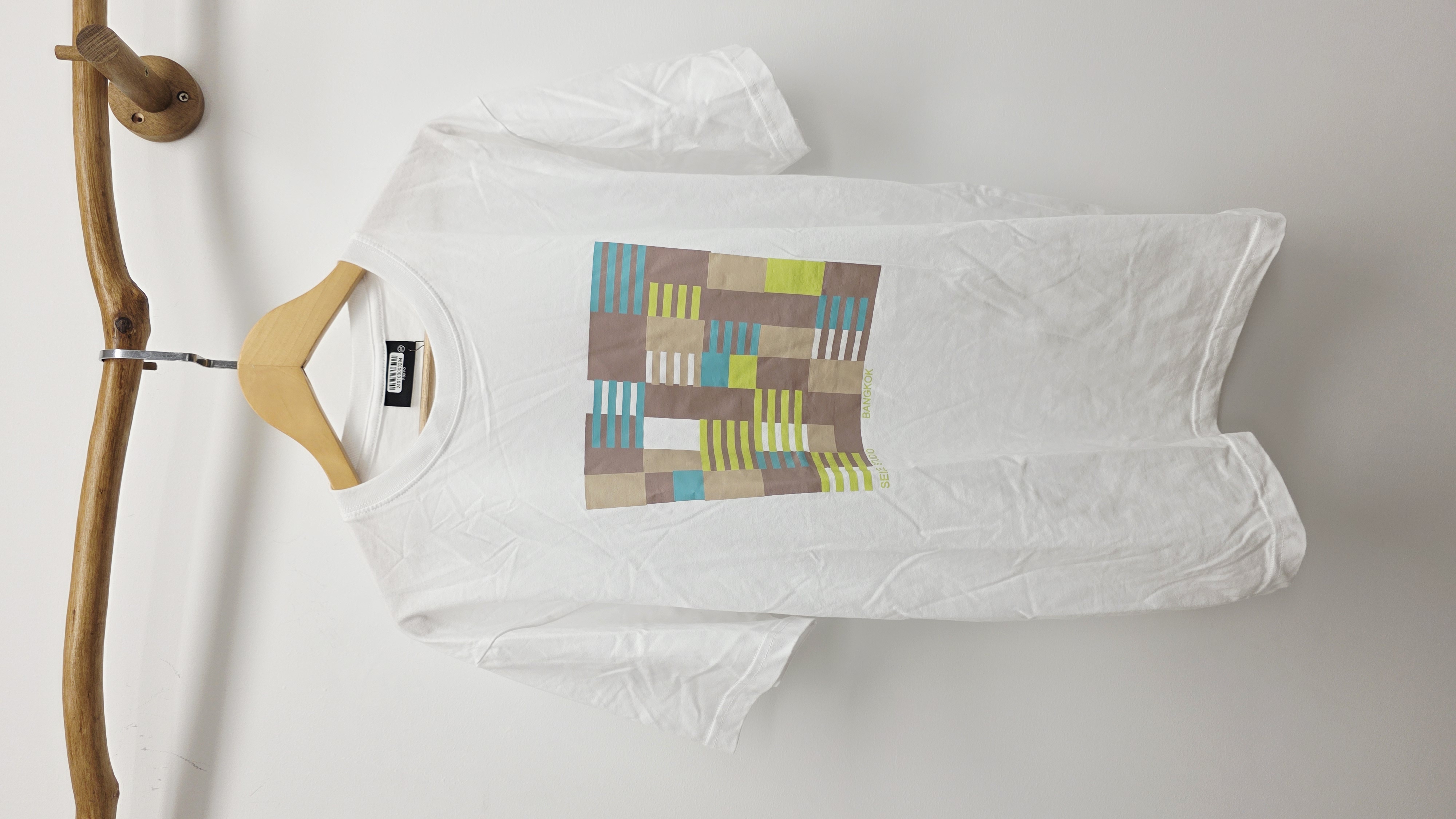 泰國白拼色方格仔印圖棉Tee