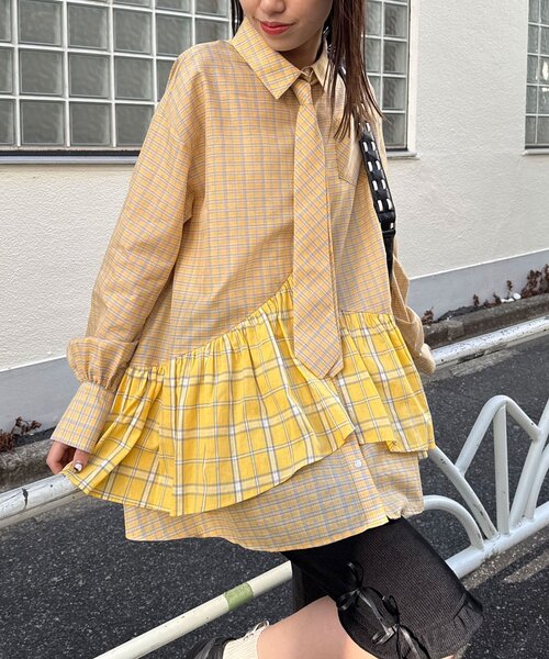 多層束腰襯衫裙【JT041】