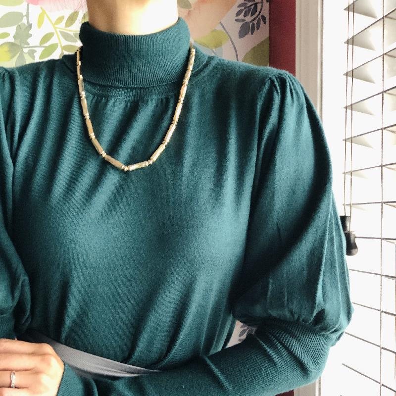 C.a. 1970s-80s Designer Quality Textured Gold Tone Rigatoni Shape Necklace(MT1926)