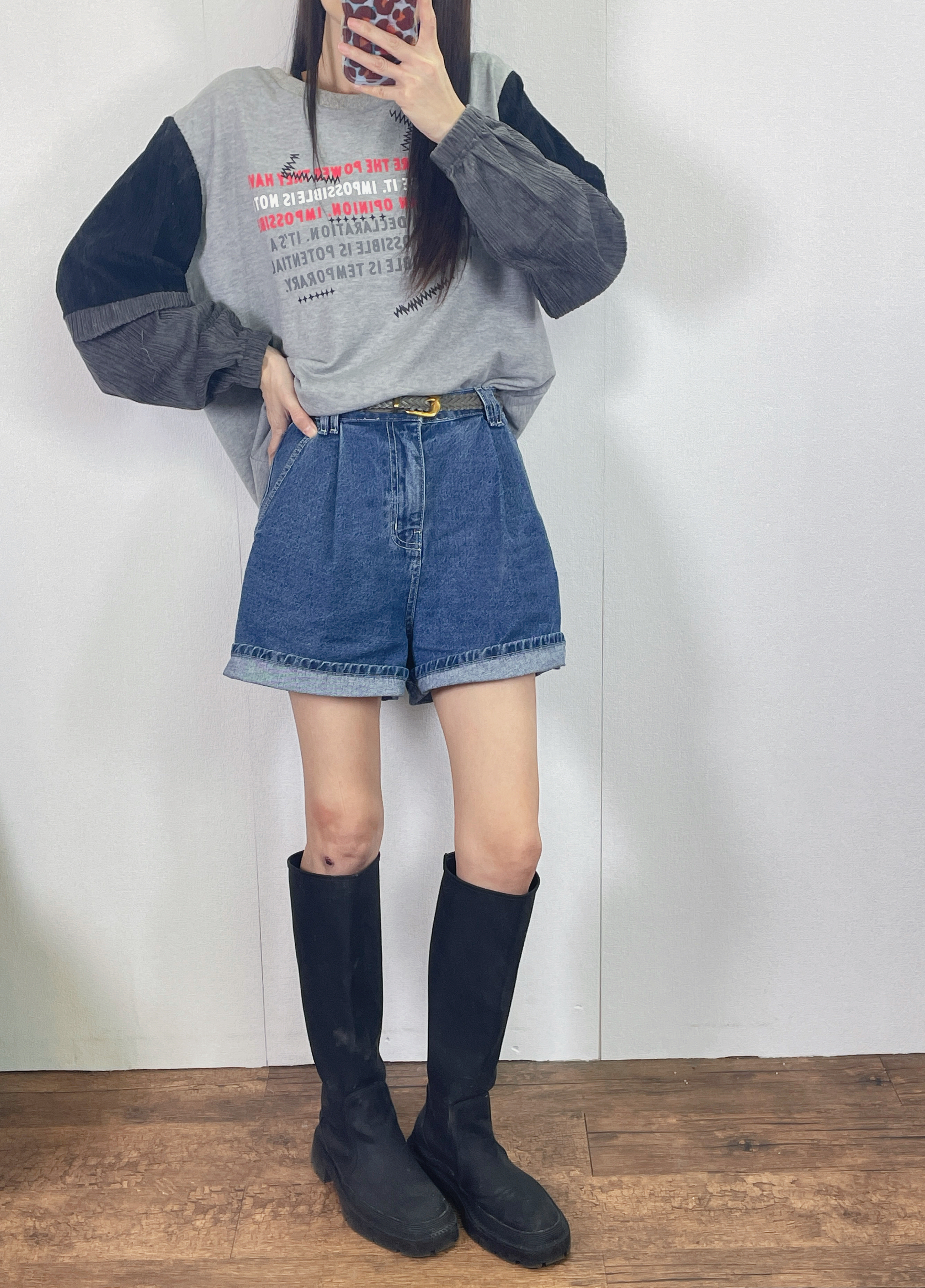  ⭐️Sale⭐️ #10-3604 cotton印字拼雙色燈芯絨袖tee