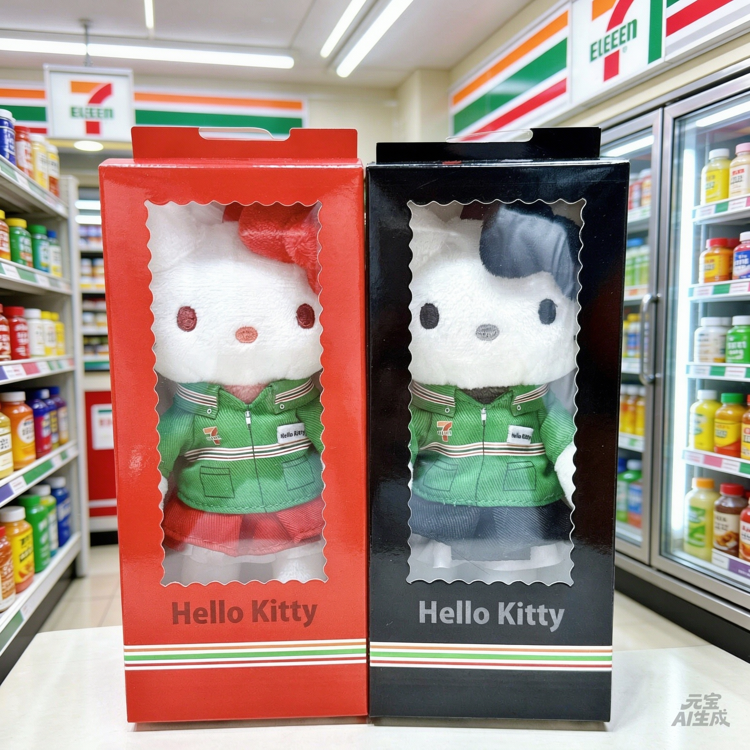 日本Hello Kitty x 7-11便利店限定員工造型👉🏻長腿公仔掛飾