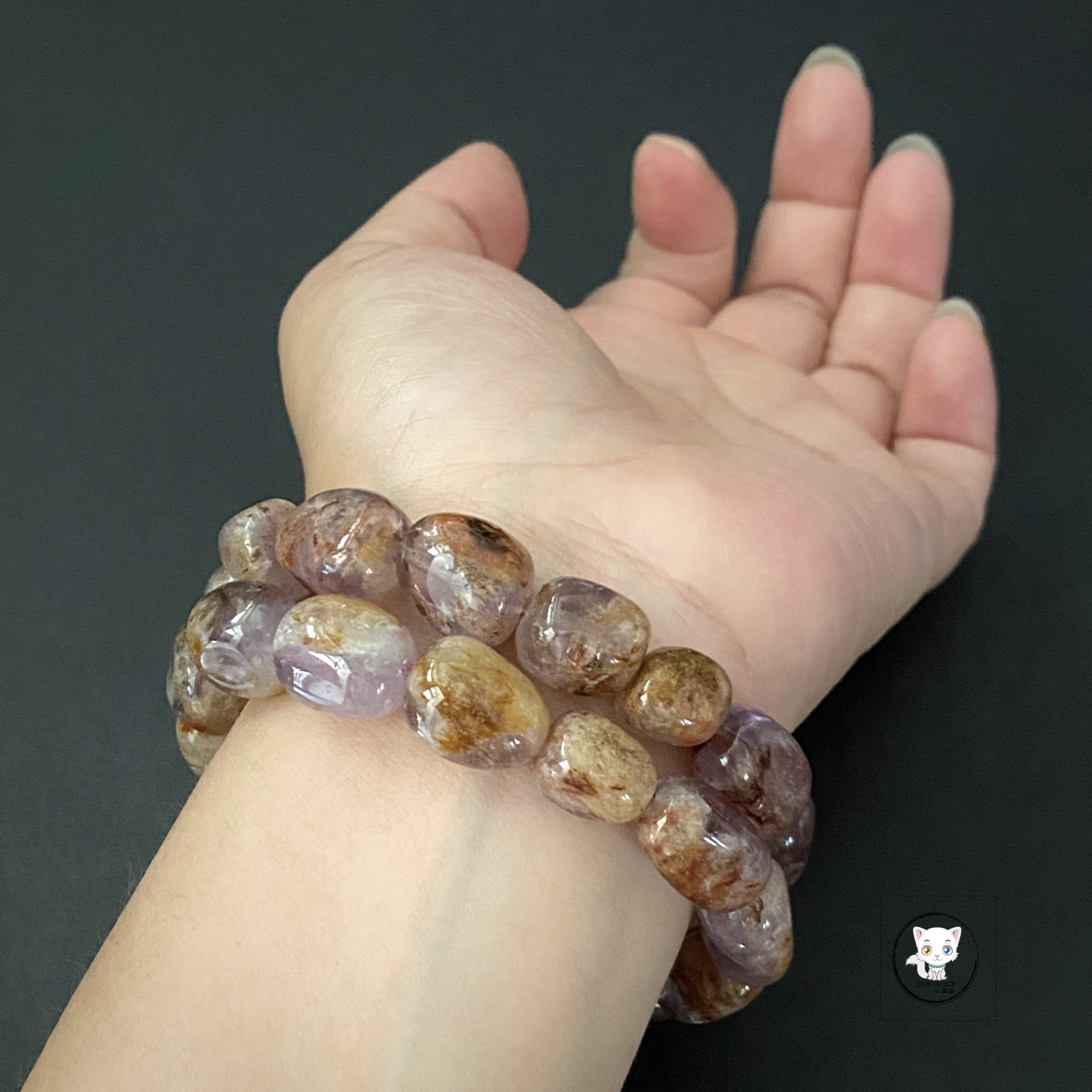 紫幽靈水晶原石手鏈 10mm