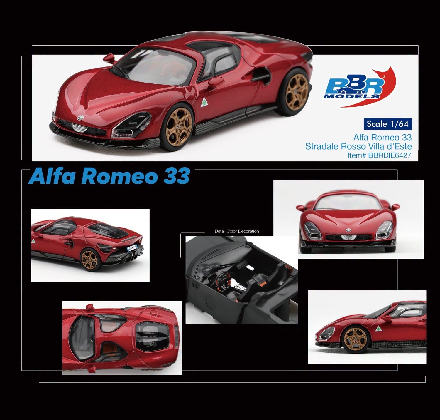 (預訂 Pre Order) BBR ( BBRDIE6427 ) 	Alfa Romeo 33 Stradale Rosso Villa d'Este