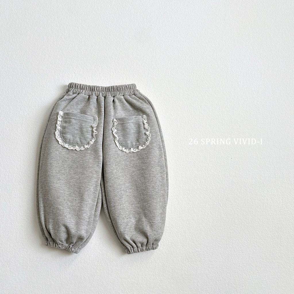 🌸預訂 韓國直送🌸🇰🇷VIVIDI兩色蕾絲口袋寬鬆束腳運動褲