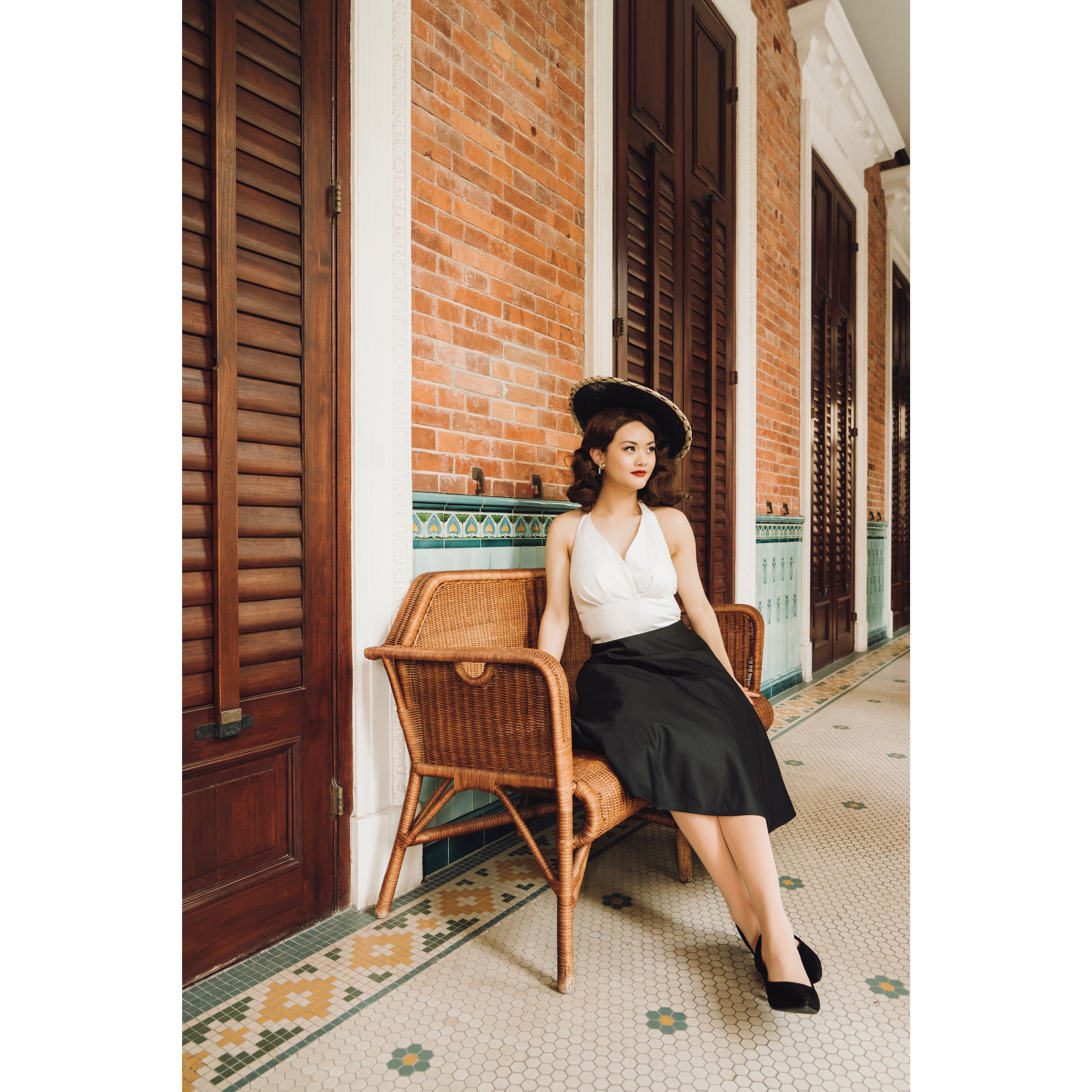  (Ready/Custom-Made) Heirloom Cocktail Series - Marilyn Style Halter Dress - Black x White (FM171)