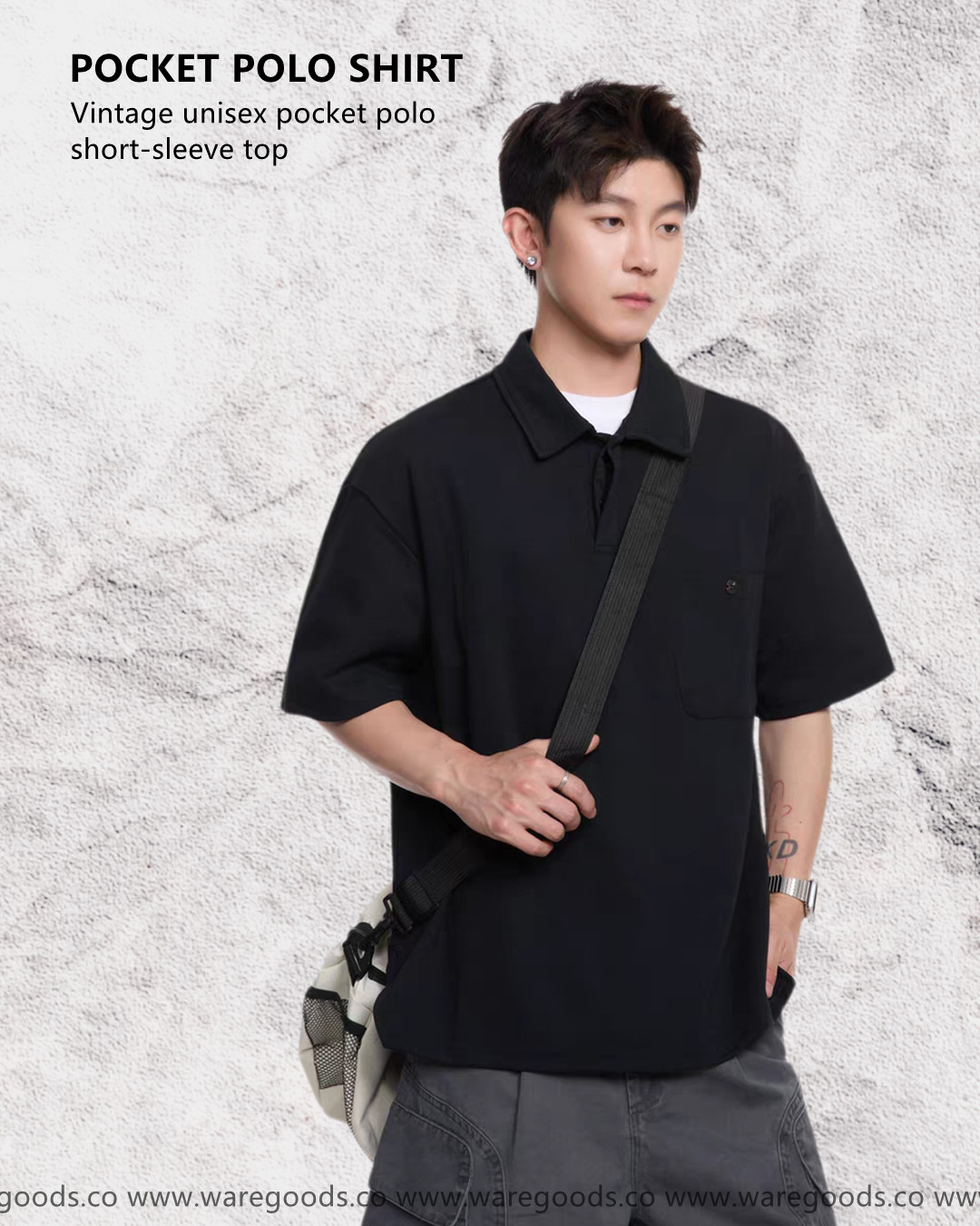 W07中性百搭口袋polo短袖上衣