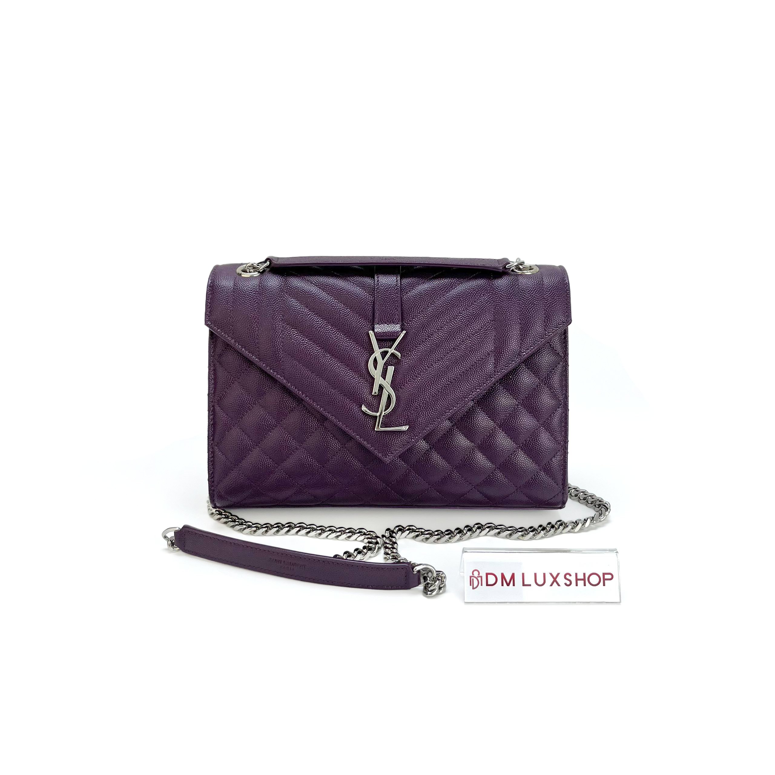 YSL Dark Purple Envelope Medium SHW