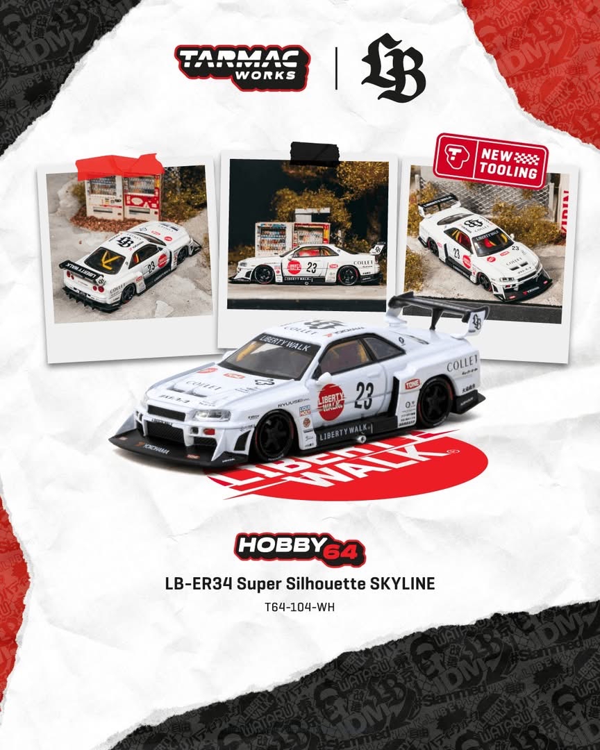 (預訂 Pre Order) Tarmac Works ( T64-104-WH ) LB-ER34 Super Silhouette SKYLINE White