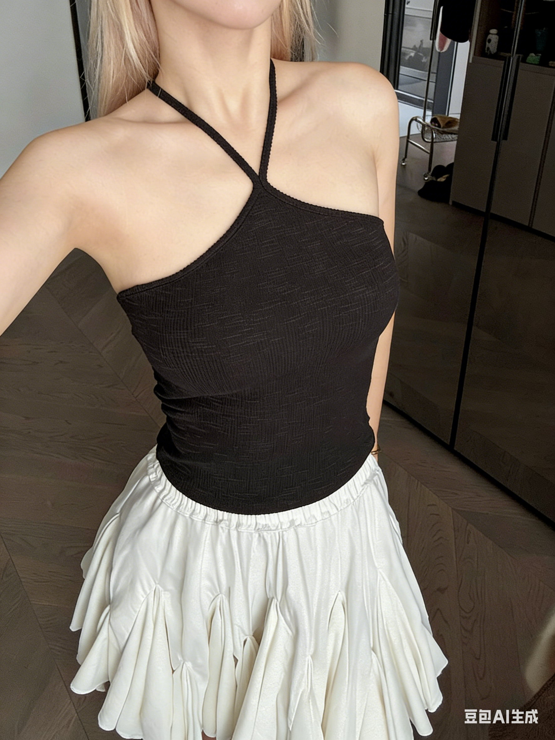 4470 交叉挂脖背心 Halter Fitted Knit Top