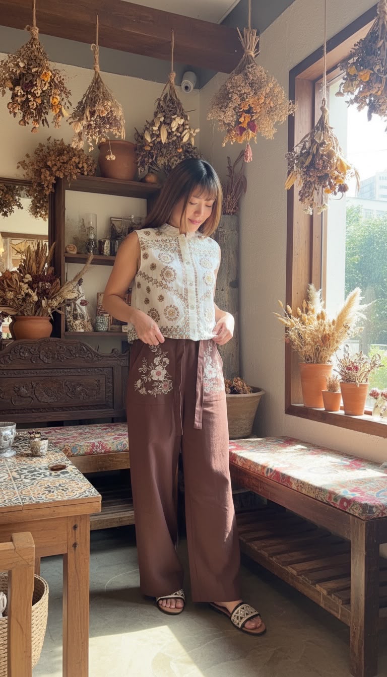 PKT 2621 Brown With Fafa emb pockets Pants 38"