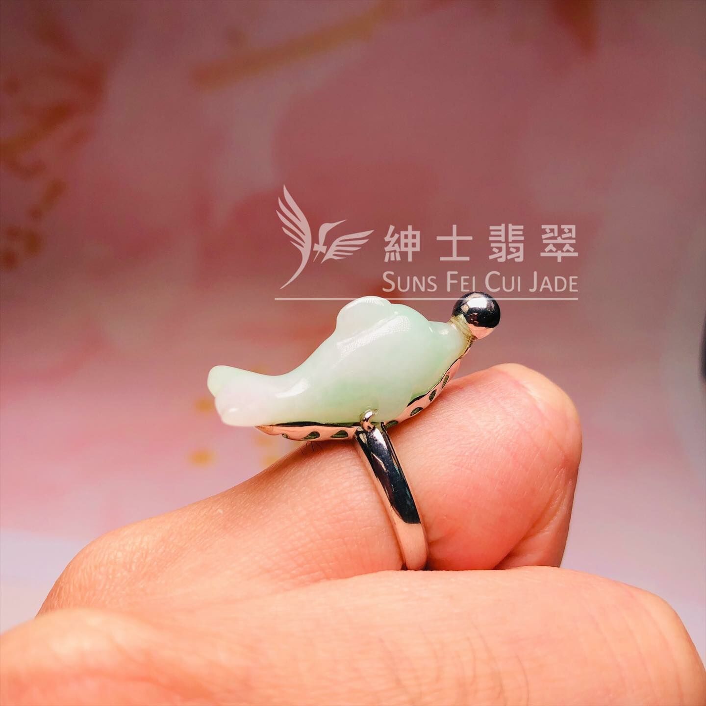 綠色海豚銀戒指 港圈13號