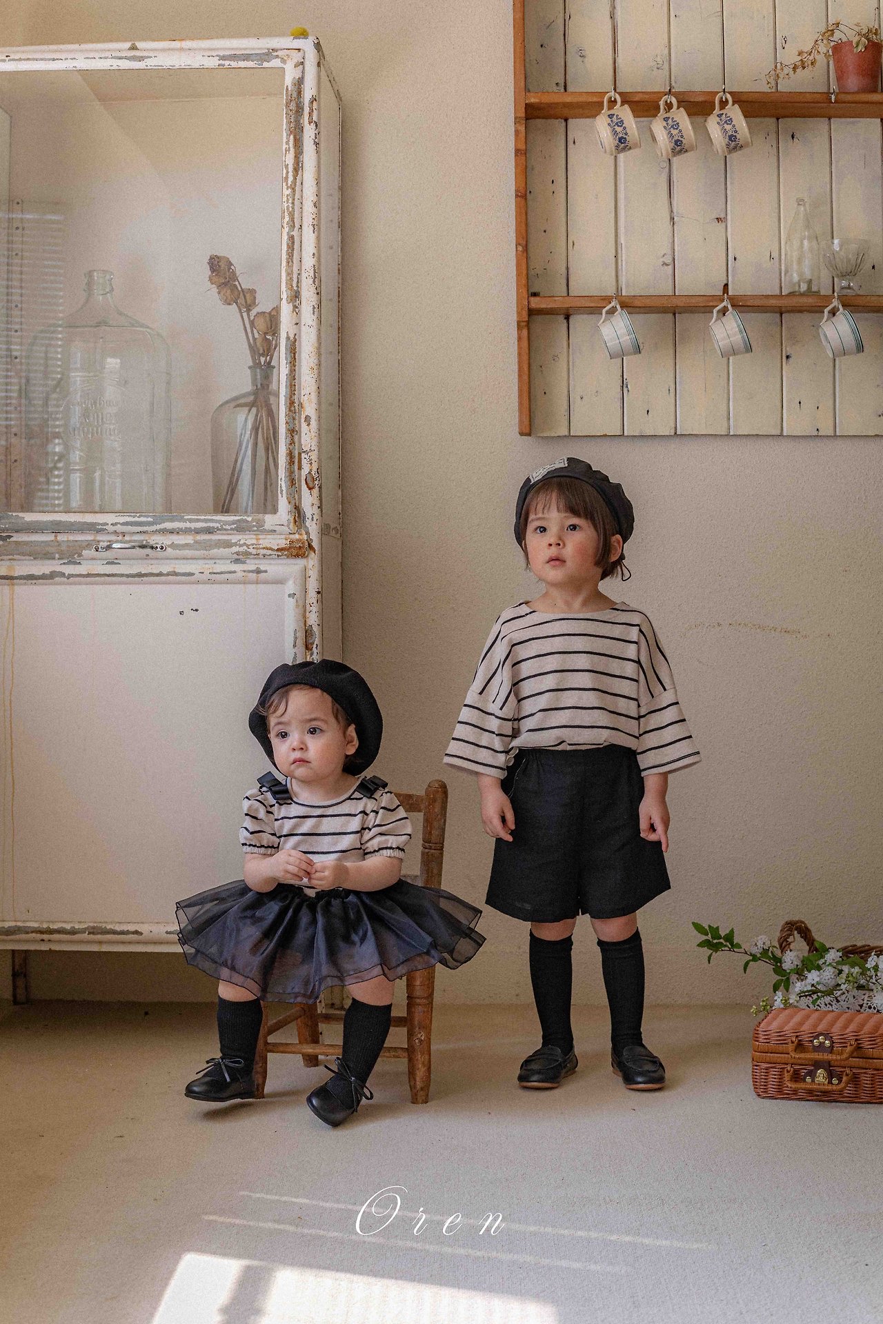 ☀️預訂 韓國直送☀️🇰🇷Oren Claire ST兩色條紋薄紗短袖包屁裙/上下套裝