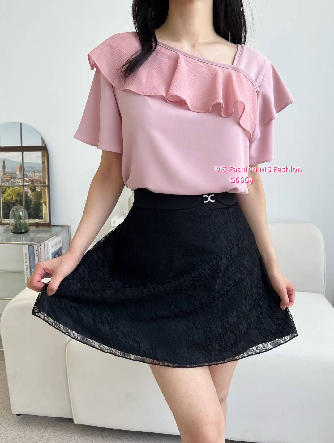 G6669 特色領ruffle top