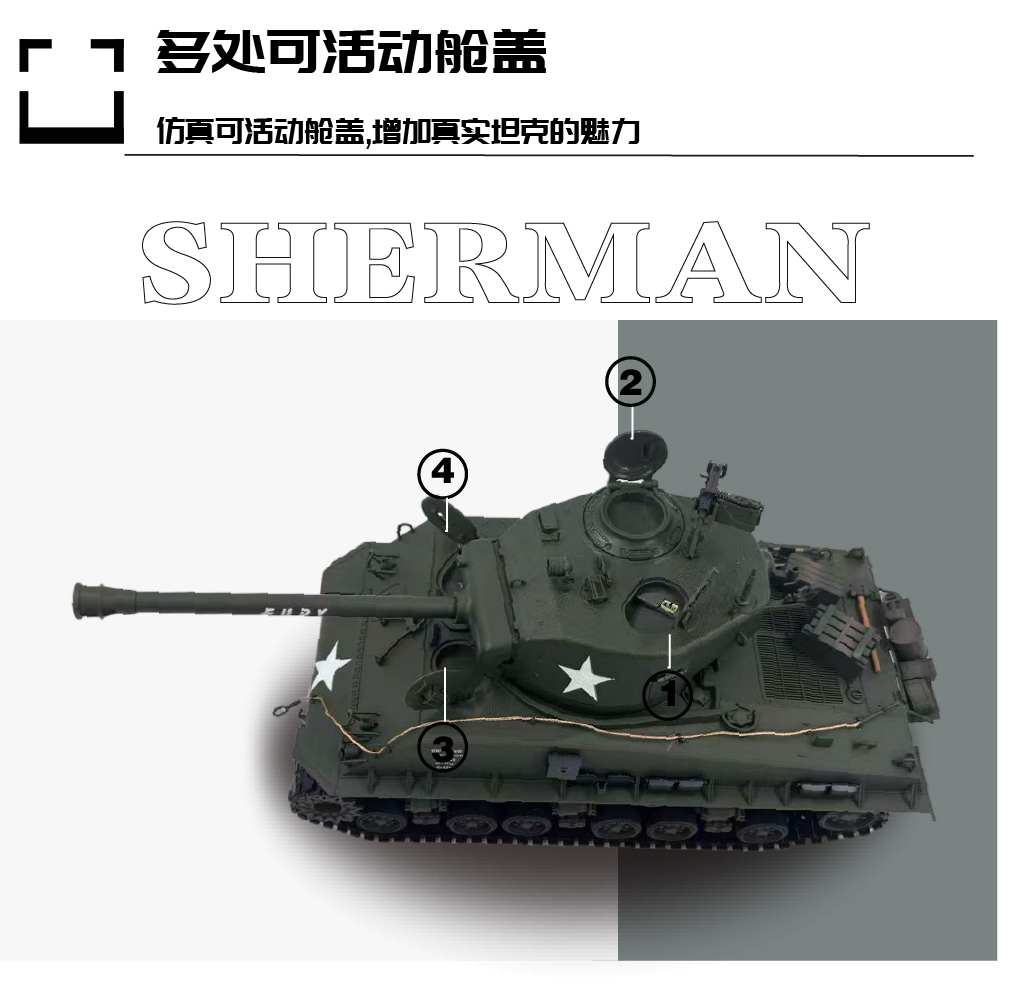 全新 NF Model 1:16 U.S.A M4A3 Sherman Main Battle Tank | 美軍 M4A3 雪曼主戰坦克 | 全金屬底盤 | 7.0主控板 | 2.4Ghz 遙控器 | 360度炮台 | 發射BB彈/紅外線對戰
